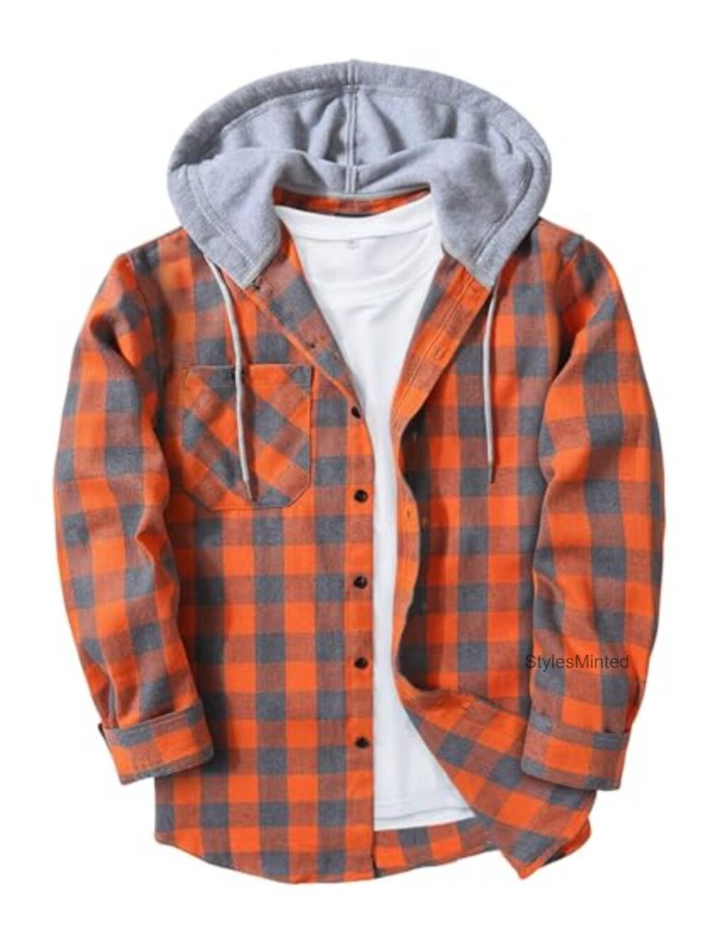 Men's Flannel Hoodie Button Down Long Sleeve Plaid Shirt Casual